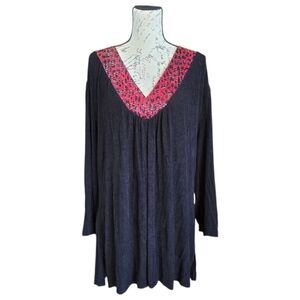 Picadilly Black Red 3/4 Sleeve Pullover Pleated Blouse 3X